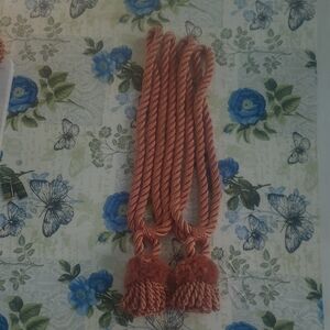 Decorative Coral Pink Curtain Tieback with Plush Tassels